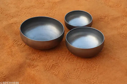 Set of 3 Pure Sarbloh Baate Bowls | Traditional Sikh Utensils for Cooking, Amrit Preparation & Spiritual Use | Heavy 1.1kg Iron for Health & Heritage ⚡