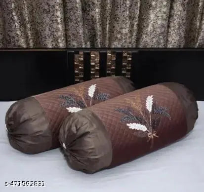 ZUKIODECOR Round Bed Side Long Bolster Pillow Cover velvet Printed Soft and Luxurious Decorative 16" x 30" Bolster Cover Set of 2 for Living Room Diwan Set,  BROWN