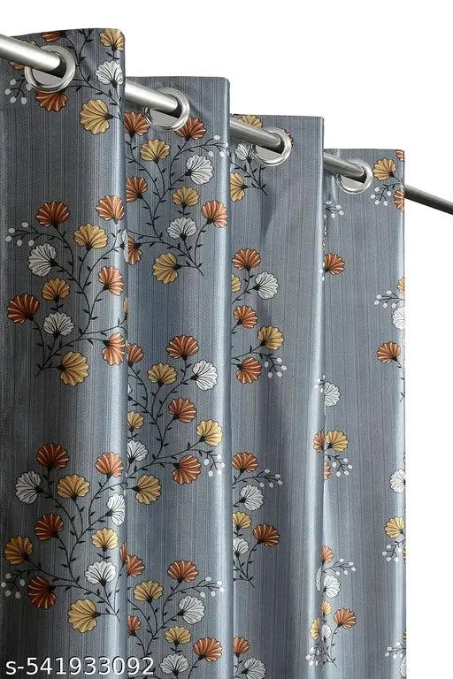 LE VENTURE PRESENTS Elegant Printed Leaves Light Filtering Window Eyelet Curtain Panel Parda for Drawing Room, Living Room/Bedroom, 7feet,5feet(Pack of 1) Grey