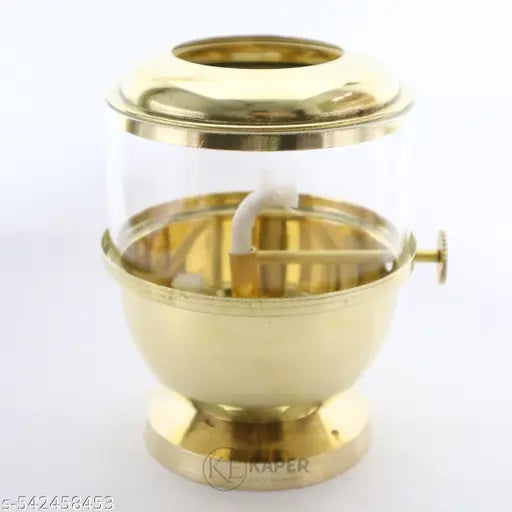 KAPER Handmade Premium Brass Chimni Diya Lantern | 6 Inch Tall 1-Wick Oil Lamp | Grand Mandap, Temple & Diwali Decor Luxury Artisan Puja Articles Gift Showpiece
