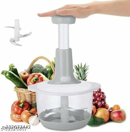 Plastic Food Chopper, Steel Large Manual Hand-Press Vegetable Chopper Mixer Cutter to Cut Onion, Salad, Tomato, Potato