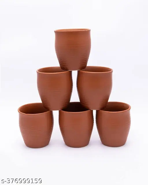 ad Kulhads, Handmade Indian Traditional Style Khullad,  Design, Terracotta Colour, Ceramic, Set of 6