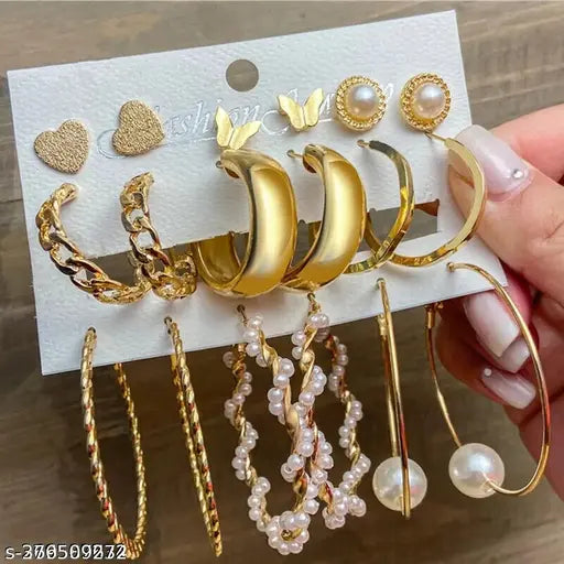 Festival Special Earring Combo | Allure Gold Earring Combo |  Stud Earring | Butterfly Earrings | In Gold-Plated For Women & Girls