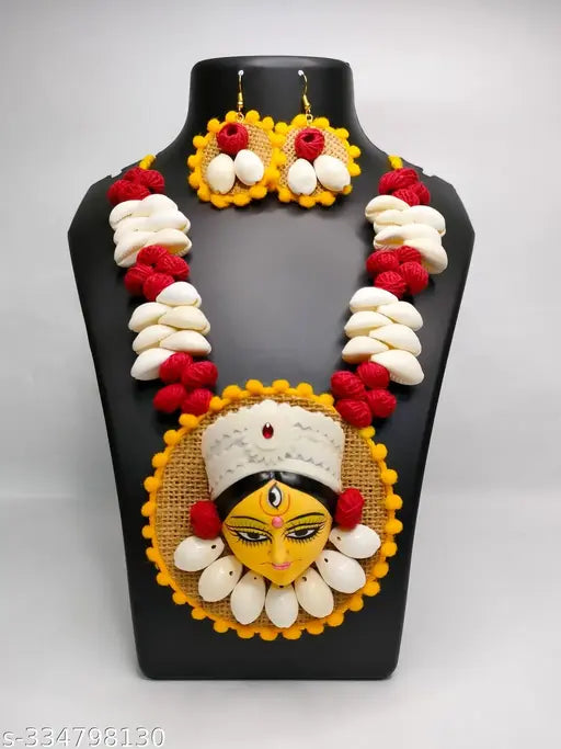 Necklace set maa Durga, Cotton ball Jewellery set