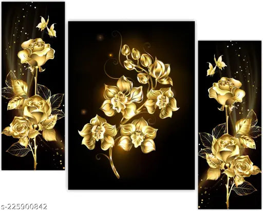 Set of 3 Flower  12 inch x 18 inch Painting (Without Frame, Pack of 3) Painting