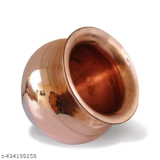 SWAAKSH Pure Copper Small Kalash Lota for Temple and Pooja articles Purpose Small Kalash Design 150 ML 2 Piece Copper Kalash Pure Copper Kumkuma Kalash Lota with Line Design for Diwali Pooja Festival Home Decoration With Free Haridwar Bhramkund Gangajal (