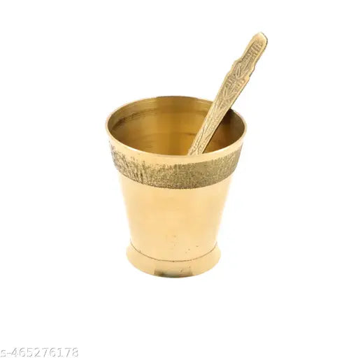 Putrika Traditional Handcrafted Brass panchapatra Set | udarni | Spoon panchpathiram panchapalli for Pooja|Worship - Panchamurt Set - Panchamurt Glass and Spoon