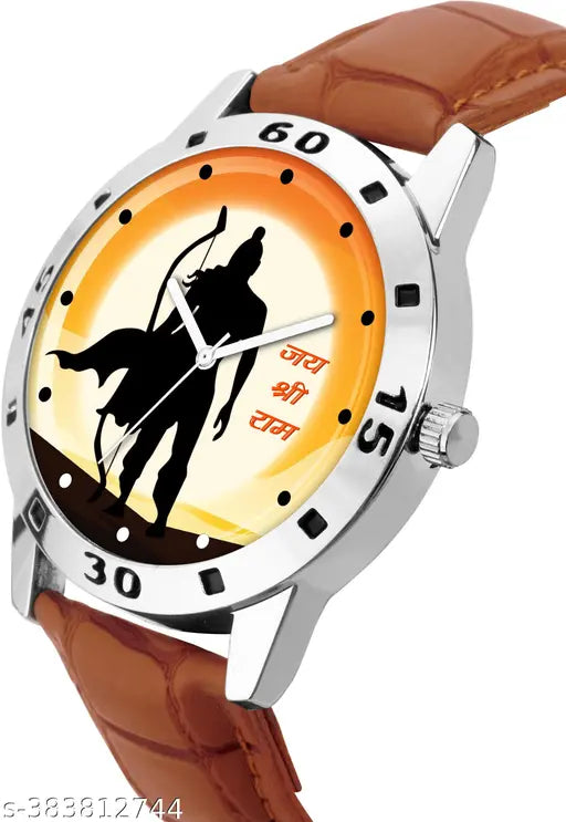 Jay Shree Ram Design Round Multi Color Dial Silver lather Analog Watch