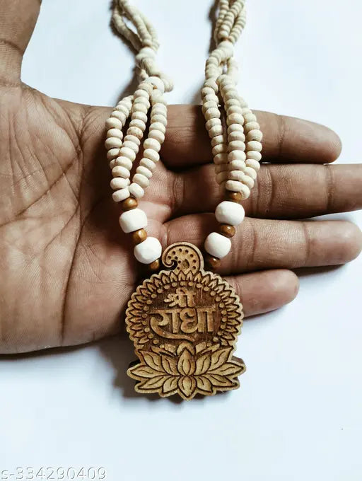 Shri Radha Tulsi Mala Pendate  3 Lade Tulsi Beaded Chain. Tulsi mala  Shree Radha