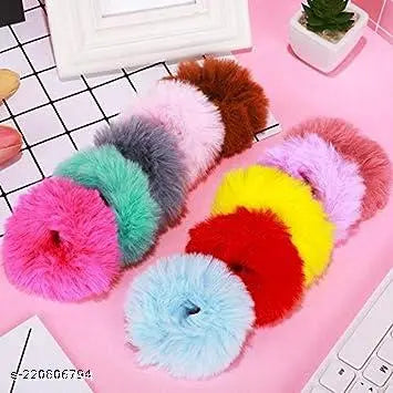 12 Pieces Fur Hair Scrunchies Rabbit Furry Hair Ties Pom Elastic Hair Bobbles Fluffy Ponytail Holder Pompom Ball Scrunchies Hair Band for Women Girls Hair Accessories(Color Set 12) Rubber Band (Multicolor) Multicolor color Not Available thalamudi kattu/th