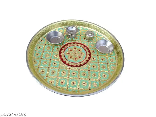 Handicrafted Meenakari Pooja Thali With Diya And Insence Stick Holder For Wedding And Gift
