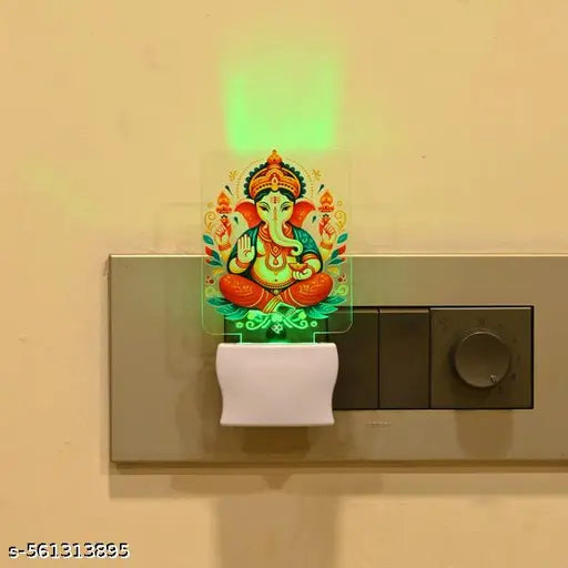 Somil Lord Ganesha Ashirwad LED Night Lamp | Plug-in Acrylic Color Changing Night Light for Bedroom, Mandir & Home Décor