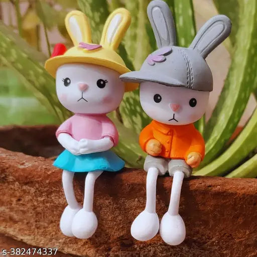 Rabbits Couple Miniature showpiece- Best for Valentine Gift, Home Decor, Tray Gardening ,Plant décor ,Fairy Garden Accessories and Car Decor