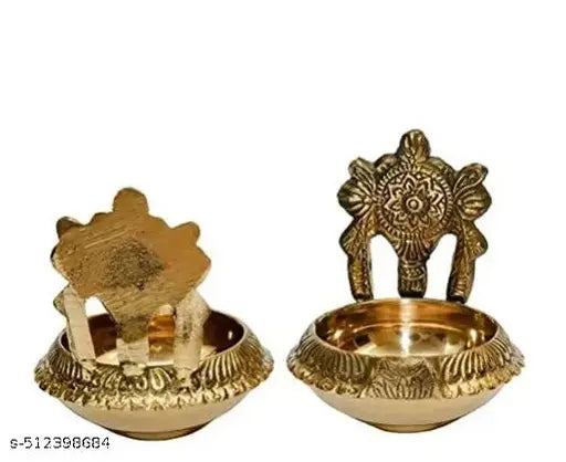 chandra art collection metal Diwali Diya Kuber Diya Pooja Deepak II Shanku Chakra kuber Diya, 3 inches, (Set of 2, Diameter 5 Cm)