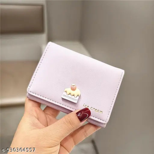 Women's Wallet with Cute Ice Cream Design – Small PU Leather Card Holder for Girls & Women