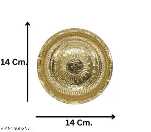 Brass Pooja Plate Thali with Shivling Stand and Abhishek Lota Kalash Brass (1 Pieces, Gold) Decorative Showpiece - 12 cm