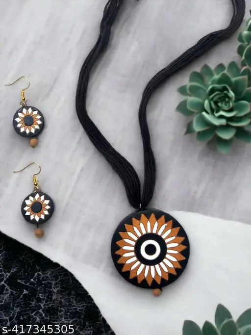 Handcrafted Terracotta Embellished Necklace & Earring Set For Women