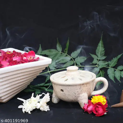 Global Aroma Ceramic Dhoop Patra, Dhoopdaan,Handcrafted Incense Dhoop Burner (White)