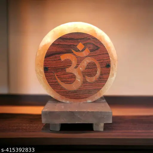 Global Aroma Mini 3D OM Big Himalayan Rock Salt  Lamp for Vastu, Feng Shui, Healing, Peace & Harmony, Gifting (Natural/Orange)