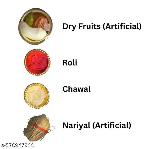 Trendy Shrinath Ji MDF Puja Thali Combo with Roli Chawal Dry Fruits Nariyal & Free Khatu Shyam Ji Brooch | Designer Pooja Plate for Janmashtami Raksha Bandhan Festival | Decorative Puja Thali Under 349