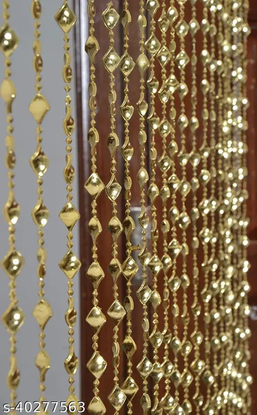 Pindia Strings Bead Curtain Kite Fancy Sparkling Door Window String Beads Thread Sheer Shear Rod Room Hanging Solid Golden 7 x 4 Ft
