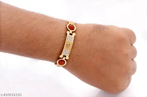 Gold-Plated Rudraksha Spiritual Bracelet,GOLD PLATED RUDRAKSH BRESLATE ,RAKHI ,RUDRAKSH RAKHI ,NEW STYLE BRESLATE FOR MAN