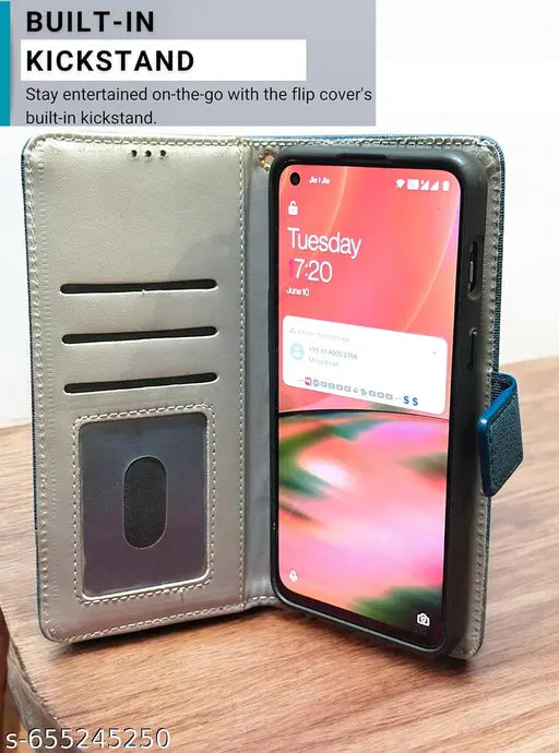 Coverage Cases Dual Colour Joint Denim Cloth & Vegan Leather Magnetic Case Cover with Card & Cash Wallet Flip Cover Compatible for Vivo Y29 5G - Royal & Sky Blue