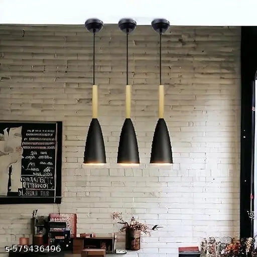 BECRAFT Aluminum Hanging Lights for Dining Table, Pendant Lamps for Kitchen Island, Bedroom Hanging Lamps and Living Room Lights E27 Bulb Included (Pack of 3) Black