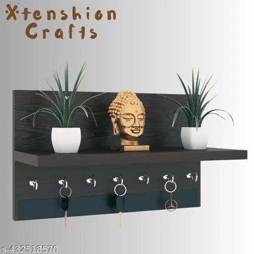 Xtenshion Craft Elegant Design Key Holder For Home & Flat Wood Key Holder  (7 Hooks, Black)