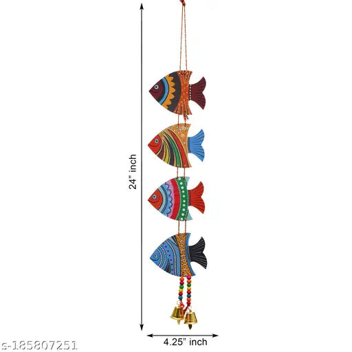 Sohibe Hanging Fish Feng Shui Vastu Show Piece for Decoration Garden Balcony Home Office Cafe Door Toran Latkan Festival Decorative Wall Hanging (Wood, Length-24 inch)