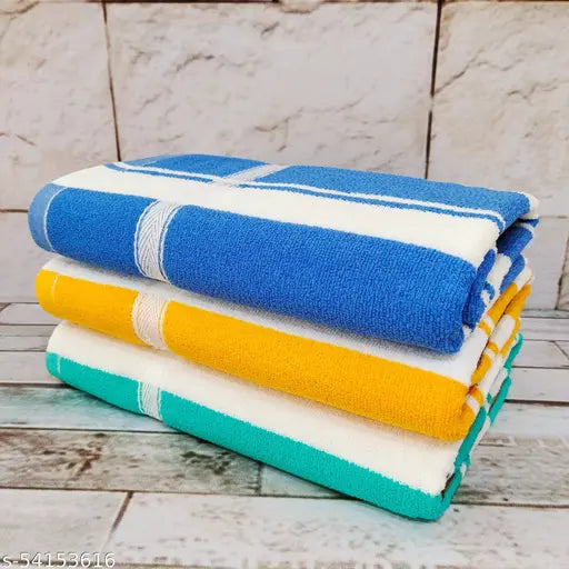 MAHA SALE PRICE LIVE!! Trendy Synthetic Bath & Beach Towels , Striped Bath Big Towel For Men And Women ( Pack Of 3 )