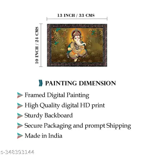 Indianara Lord Ganesha Without Glass Framed Art Print for Room Decor 10 X 13 INCH