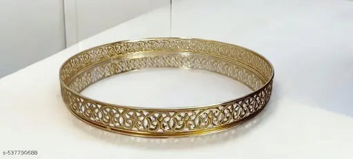 Decorative Round Mirror Tray for Home Décor | Golden Metal Vanity Tray with Floral Design | Centerpiece for Table, Makeup, Perfume, Candle & Festive Decor | Elegant Gift Item