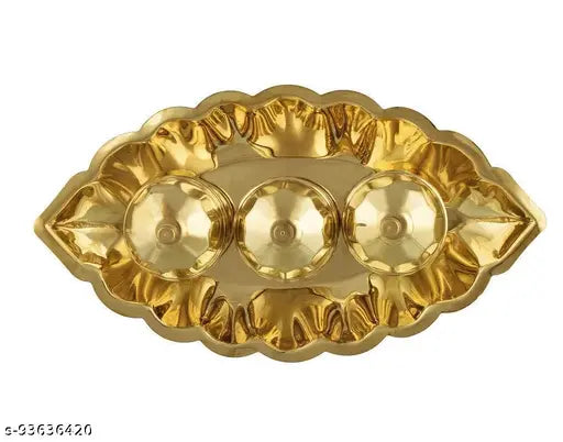 PRAMUKH STORE Brass Haldi Kumkum dabbi with lid and Attached with Thali Brass Kankavati for puja