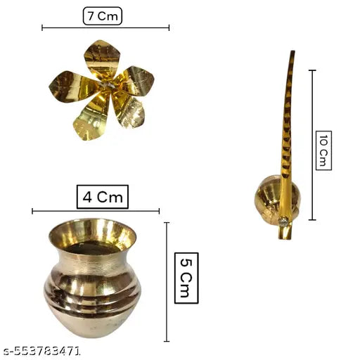 Divine Bazaar Small Mangal Kalash Set – 5 cm Brass Kalash with Mango Leaves & Coconut for Pooja