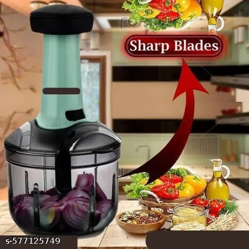 ESKIA Hand Push 750ML with 4 Stainless Steel Blades for Onion, Garlic, Ginger Vegetable & Fruit Chopper (Pack of 1 Push Hand chopper)