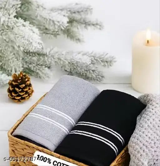Cotton Large Size Bath Towel Ultra Soft, Super Absorbent, Quick Dry Towel for Bath, Travel, Gym, Beach - 70 cms x 140 cms - BLUE GREY (Pack of 2