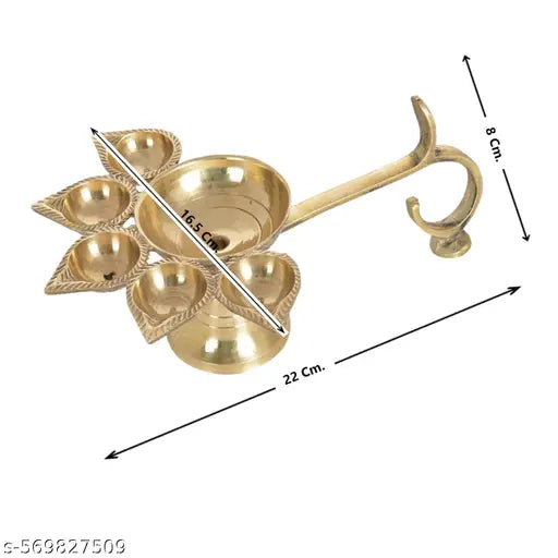 Brass Pancharti and Glass Enclosed Diya for Mandir Setup and Regular Pooja Rituals