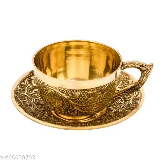 Putrika Traditional Handcrafted Brass Engraved Coffee Dabra Cup and Saucer | Coffee Cup | Madrasi Filter Coffee Cup Set- Cup Plate