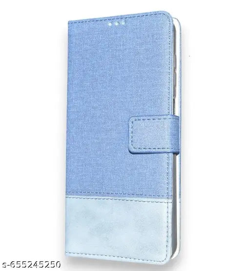 Coverage Cases Dual Colour Joint Denim Cloth & Vegan Leather Magnetic Case Cover with Card & Cash Wallet Flip Cover Compatible for Vivo Y29 5G - Royal & Sky Blue