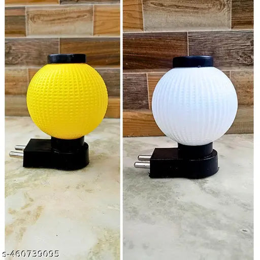 Round Shape Unique Energy saving Home Decor LED Room Night Lamp 0.5w, Night Lamp for Bedroom Hall Dinning Any Space at your Home, Long-lasting Plug & Pin Room Light, Color Yellow, White (Pack of 2)