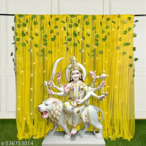 Diwali Decoration Items for Home Decor with Yellow Backdrop Cloth for Decoration, Lights & Artificial Vines, Ganesh chaturthi Decoration Items for Home Decor, Diwali Decor- 9 Items