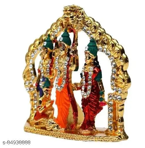 Brass 24 K Gold Plated with Stones Hindu God Lord Rama Sita Laxman and Hanuman Shri Ram Darbar Statue