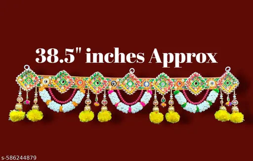 HEGiENES Décor embroidery work with artificial yellow meri gold flower and beads traditional door hanging navratri and diwali Toran. Pack of 1 pieces.