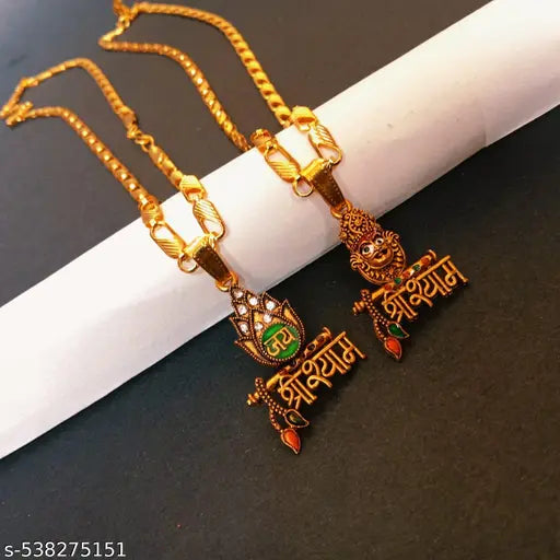 4 combo Trending gold plated religious shree  khatu shyam ji Khatu Shyam locket necklace with golden biscuit chain for boy/men and girls/ women...