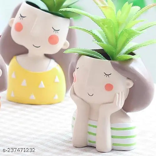Day Dreaming Girl Resin Succulent Pot