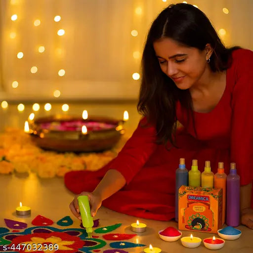 Dreamica Rangoli Colours Pack of 12 | Vibrant Rangoli Powder Bottles for Diwali, Navratri, Pongal, Holi, Wedding Décor, Floor Art, Home Mandir, Festival Decoration & Craft DIY