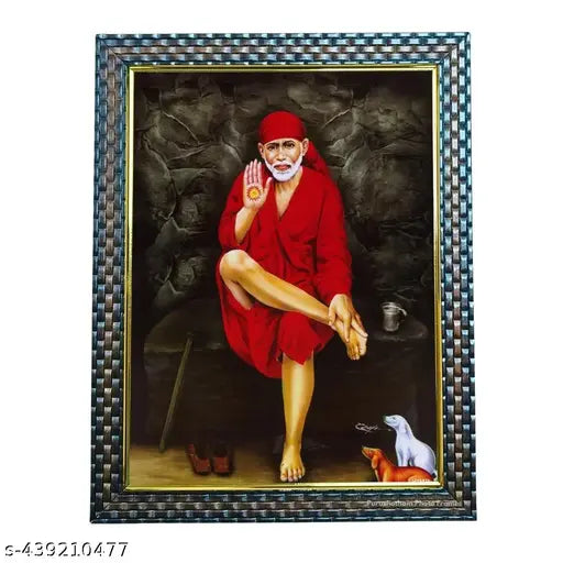 Dattatreya Saibaba Gurudatta Dattaguru red dress Wall Painting Framed Home Decor Photo Frame (09"x12" image size) (10.5"x13.5" Frame Size)