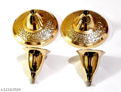 Brass Candle Stand with Embossed Base Design (Standard Size, Golden)