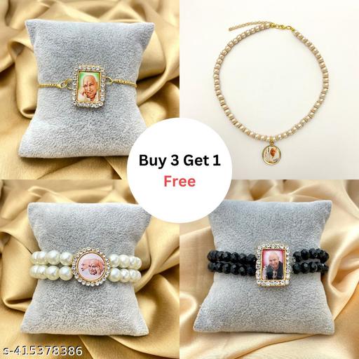 Oralia Pack of 4 Stretchable Guruji Bracelet & Necklace Combo  | Guruji Swaroop | Blessings Of Guruji | Spiritual Gifts Mindfulness Bracelet Devotional Bracelet